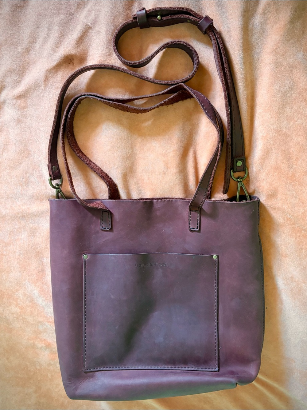 Burgundy Large Leather Shoulder Tote